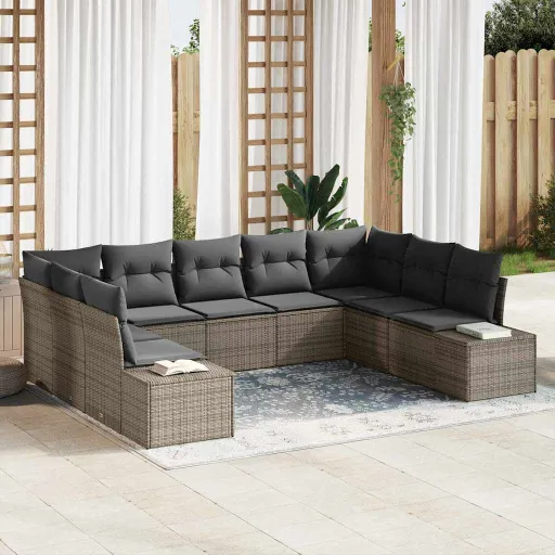 Conjunto de Sofá de Jardim   Cinzeto Polirattan (9 pcs)