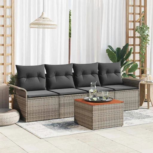 Conjunto de Sofá de Jardim   Cinzeto Vime PE (5 pcs)