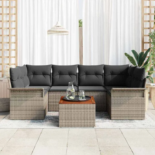 Conjunto de Sofá de Jardim   Cinzeto Vime PE (7 pcs)