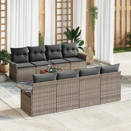 Conjunto de Sofá de Jardim   Cinzeto Vime PE (9 pcs)