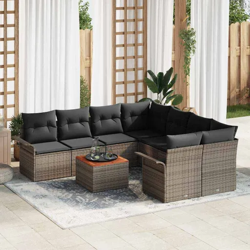 Conjunto de Sofá de Jardim   Cinzeto Vime PE (9 pcs)