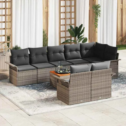 Conjunto de Sofá de Jardim   Cinzeto Vime PE (9 pcs)