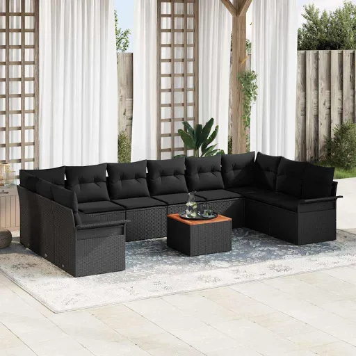Conjunto de Sofá de Jardim   Preto Vime PE (11 pcs)