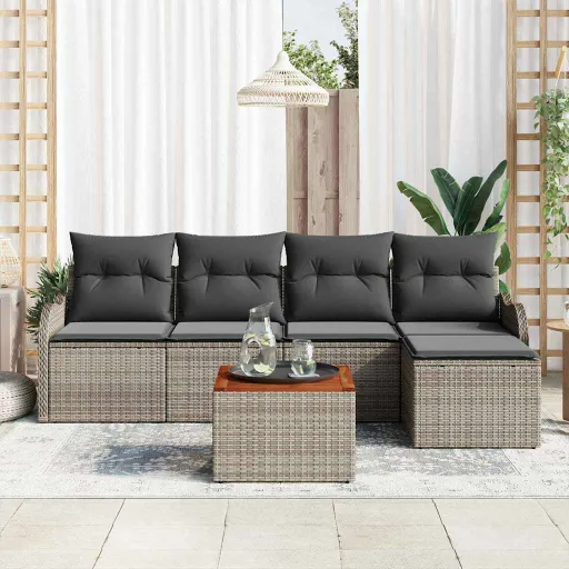 Conjunto de Sofá de Jardim   Cinzeto Vime PE (6 pcs)