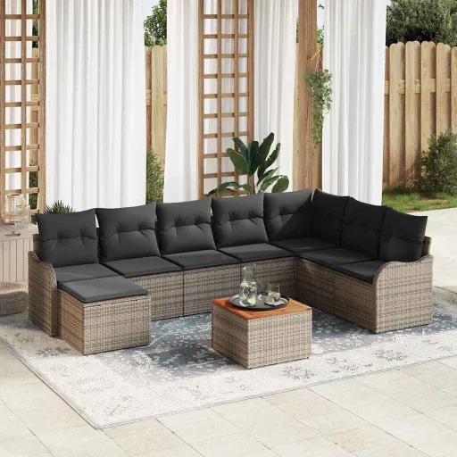 Conjunto de Sofá de Jardim   Cinzeto Vime PE (9 pcs)