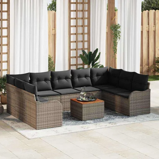 Conjunto de Sofá de Jardim   Cinzeto Vime PE (10 pcs)