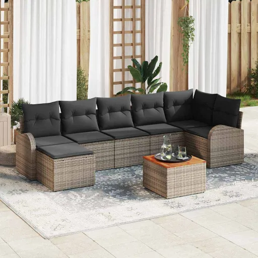 Conjunto de Sofá de Jardim   Cinzeto Vime PE (8 pcs)