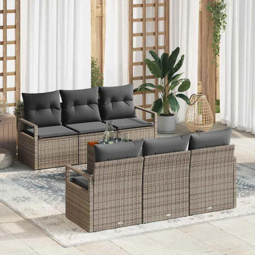 Conjunto de Sofá de Jardim   Cinzeto Vime PE (7 pcs)