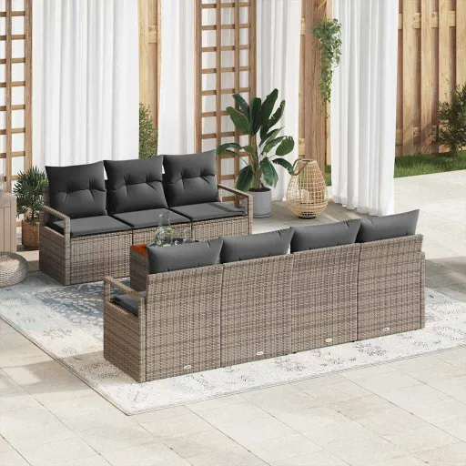 Conjunto de Sofá de Jardim   Cinzeto Vime PE (8 pcs)