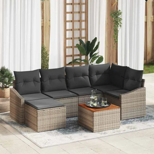 Conjunto de Sofá de Jardim   Cinzeto Vime PE (7 pcs)