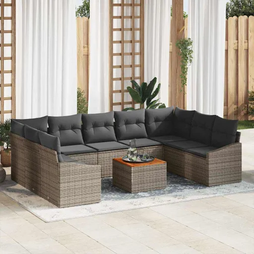 Conjunto de Sofá de Jardim   Cinzeto Vime PE (10 pcs)