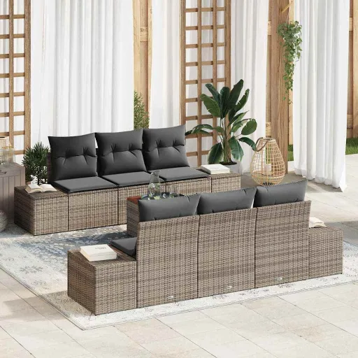 Conjunto de Sofá de Jardim   Cinzeto Vime PE (7 pcs)