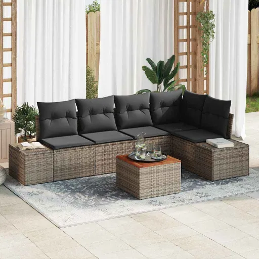 Conjunto de Sofá de Jardim   Cinzeto Vime PE (6 pcs)