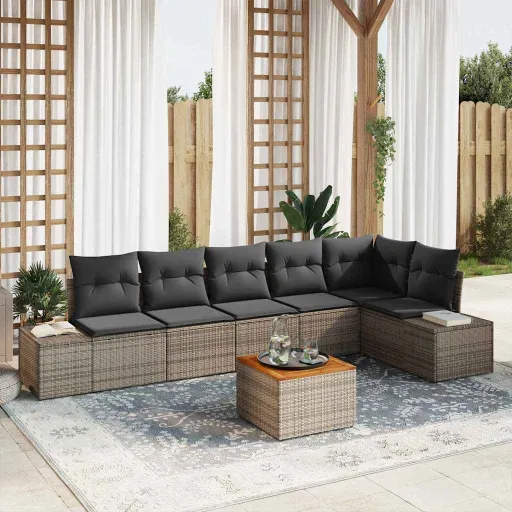Conjunto de Sofá de Jardim   Cinzeto Vime PE (7 pcs)