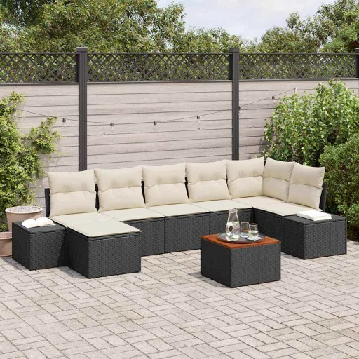 Conjunto de Sofá de Jardim   Preto e Branco (8 pcs)