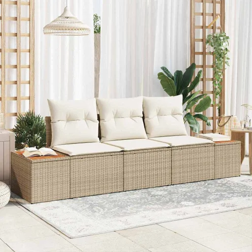 Conjunto de Sofá de Jardim   Bege e Creme Rattan Sintético (3 pcs)