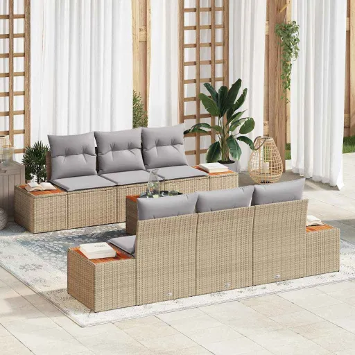 Conjunto de Sofá de Jardim   Bege Rattan Sintético (7 pcs)