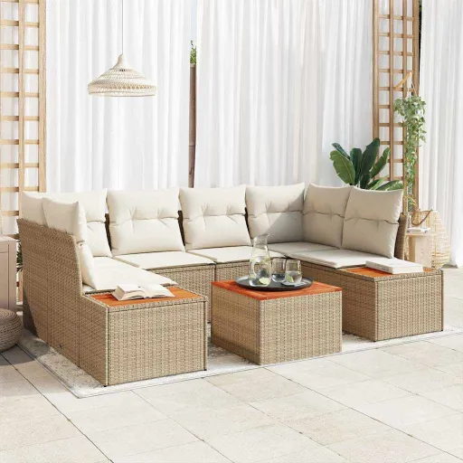 Conjunto de Sofá de Jardim   Bege Rattan Sintético (6 pcs)