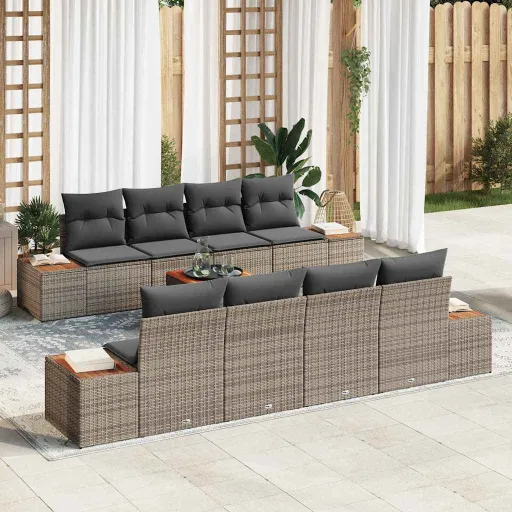 Conjunto de Sofá de Jardim   Cinzeto Rattan Sintético (9 pcs)