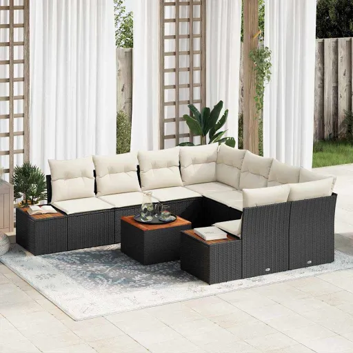 Conjunto de Sofá de Jardim   Preto Rattan Sintético (9 pcs)