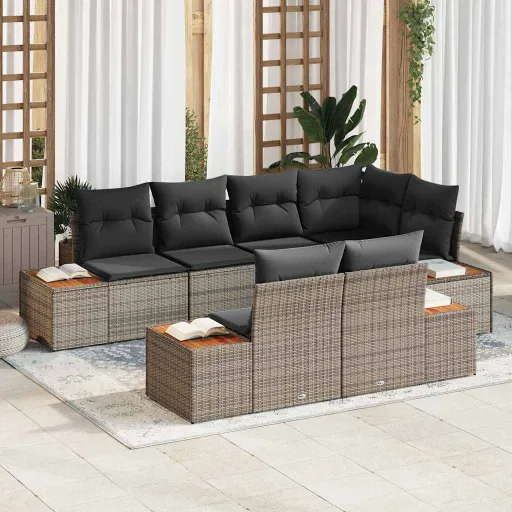 Conjunto de Sofá de Jardim   Cinzeto Polirattan (7 pcs)