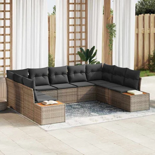 Conjunto de Sofá de Jardim   Cinzeto Polirattan (5 pcs)