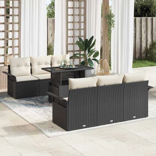 Conjunto de Sofá de Jardim   Preto Rattan Sintético (7 pcs)