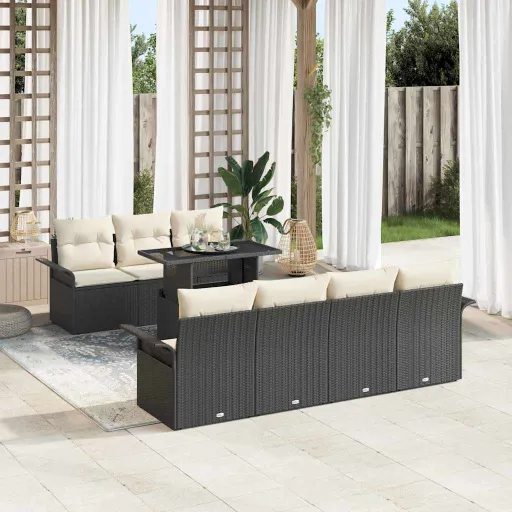 Conjunto de Sofá de Jardim   Preto Rattan de Polipropileno (8 pcs)