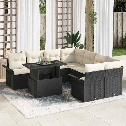 Conjunto de Sofá de Jardim   Preto Rattan de Polipropileno (9 pcs)