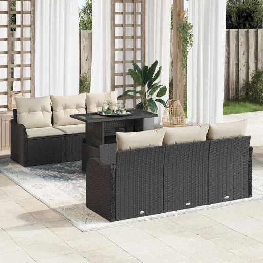 Conjunto de Sofá de Jardim Manual   Preto Rattan Sintético (7 pcs)
