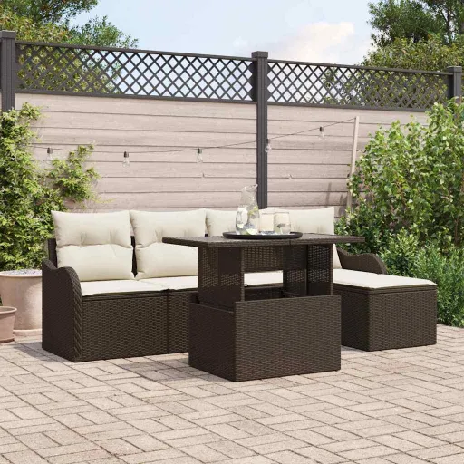 Conjunto de Sofá de Jardim   Castanho Polirattan (6 pcs)
