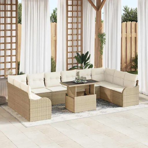 Conjunto de Sofá de Jardim   Bege Rattan de Polipropileno (11 pcs)