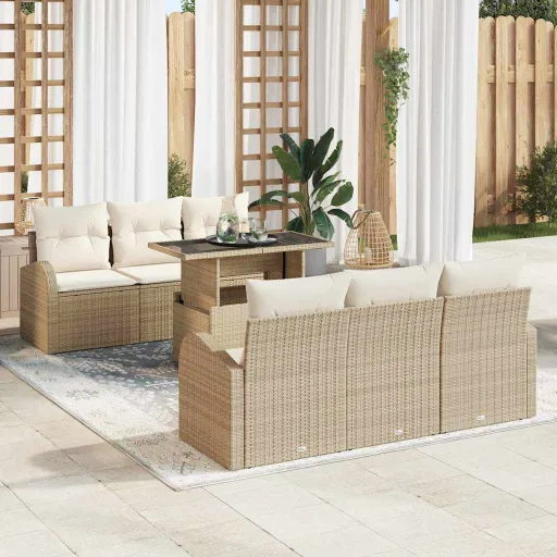 Conjunto de Sofá de Jardim   Bege Rattan de Polipropileno (7 pcs)