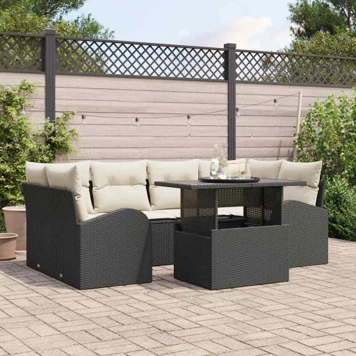Conjunto de Sofá de Jardim   Preto Rattan de Polipropileno (7 pcs)