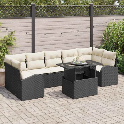 Conjunto de Sofá de Jardim   Preto Rattan de Polipropileno (8 pcs)