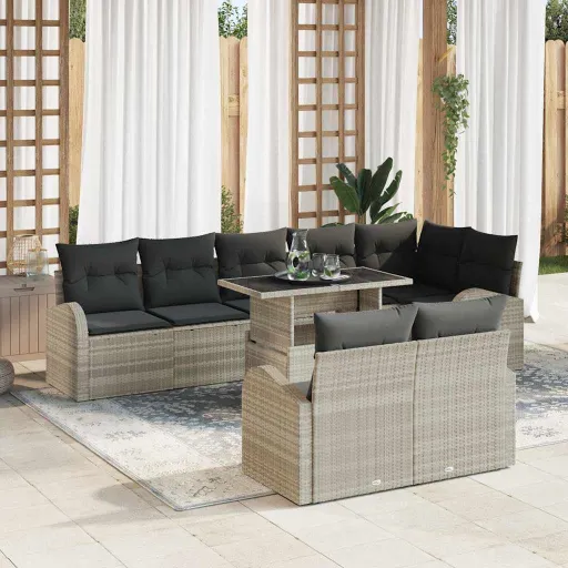 Conjunto de Sofá de Jardim   Cinzento-Claro (9 pcs)