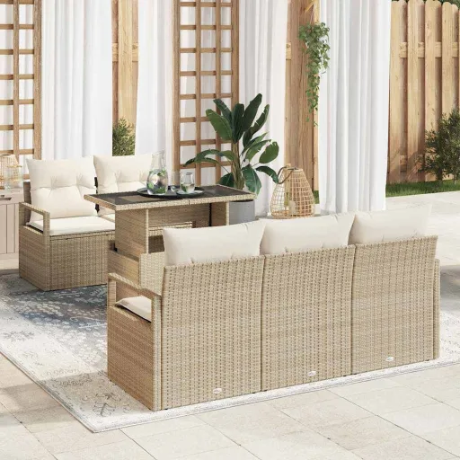 Conjunto de Sofá de Jardim   Bege Rattan Sintético (6 pcs)