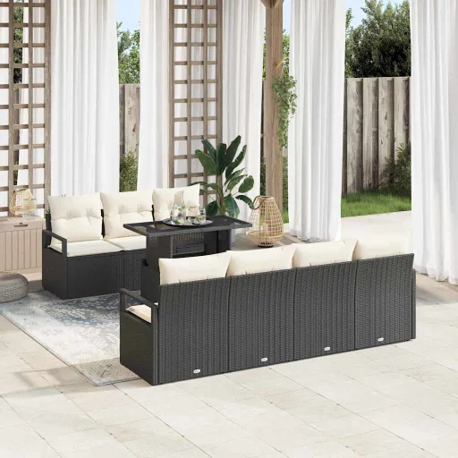 Conjunto de Sofá de Jardim   Preto Rattan Sintético (8 pcs)