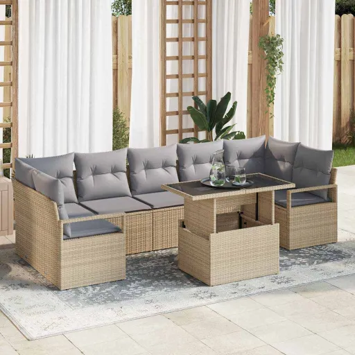 Conjunto de Sofá de Jardim   Bege Rattan Sintético (8 pcs)