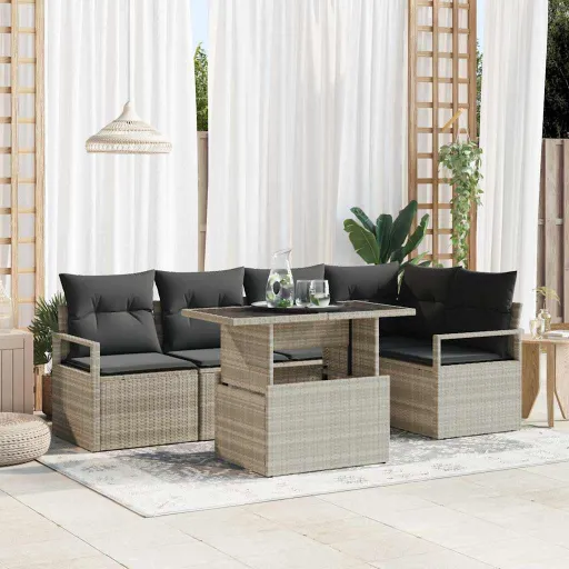 Conjunto de Sofá de Jardim   Cinzento-Claro (6 pcs)
