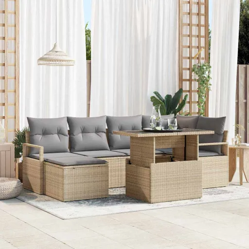 Conjunto de Sofá de Jardim   Bege Rattan Sintético (7 pcs)