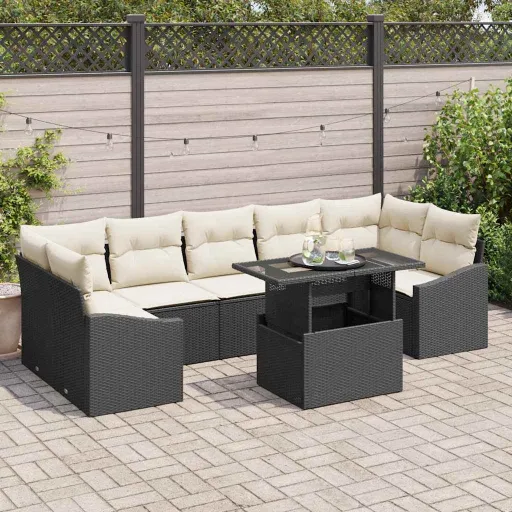 Conjunto de Sofá de Jardim   Preto Rattan Sintético (8 pcs)
