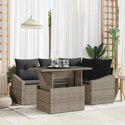 Conjunto de Sofá de Jardim com Almofada Ajustável   Cinzeto (5 pcs)