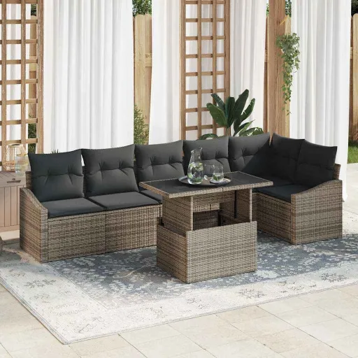 Conjunto de Sofá de Jardim com Almofada Ajustável   Cinzeto (7 pcs)