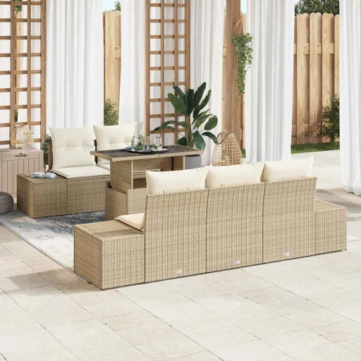 Conjunto de Sofá de Jardim com Almofada   Bege e Creme (6 pcs)