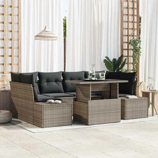 Conjunto de Sofá de Jardim com Almofada   Cinzeto (7 pcs)