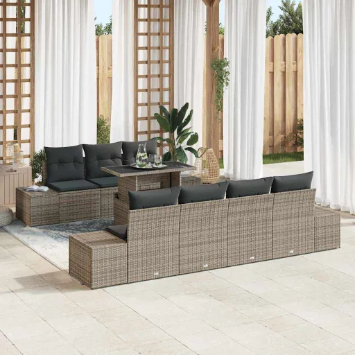 Conjunto de Sofá de Jardim com Almofada   Cinzeto (8 pcs)