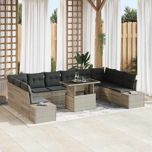 Conjunto de Sofá de Jardim   Cinzento-Claro (11 pcs)