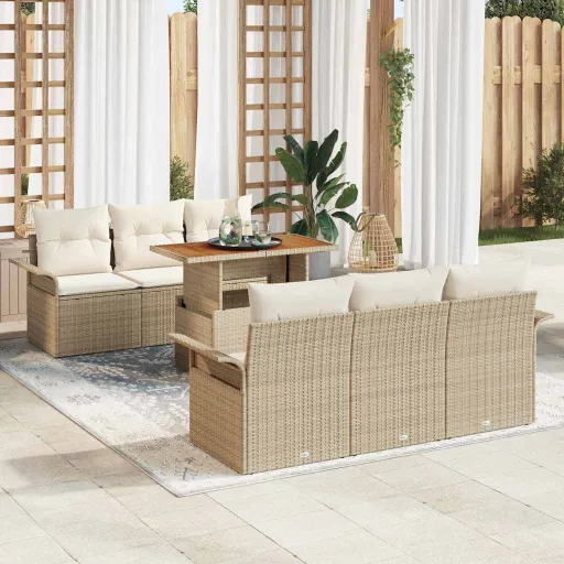 Conjunto de Sofá de Jardim   Bege Rattan Sintético (7 pcs)