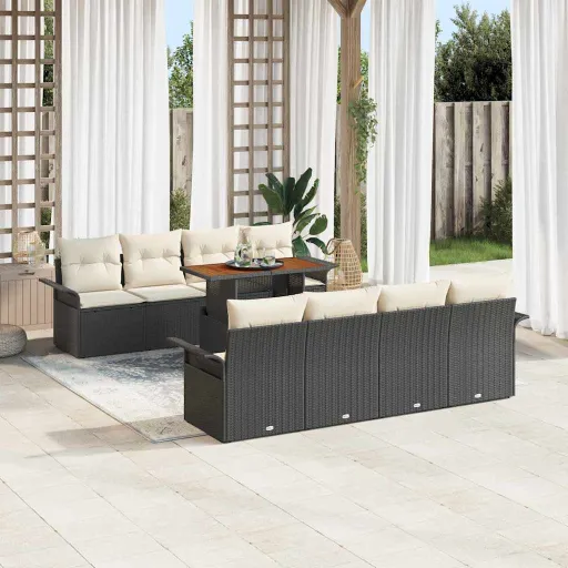 Conjunto de Sofá de Jardim   Preto Rattan Sintético (9 pcs)